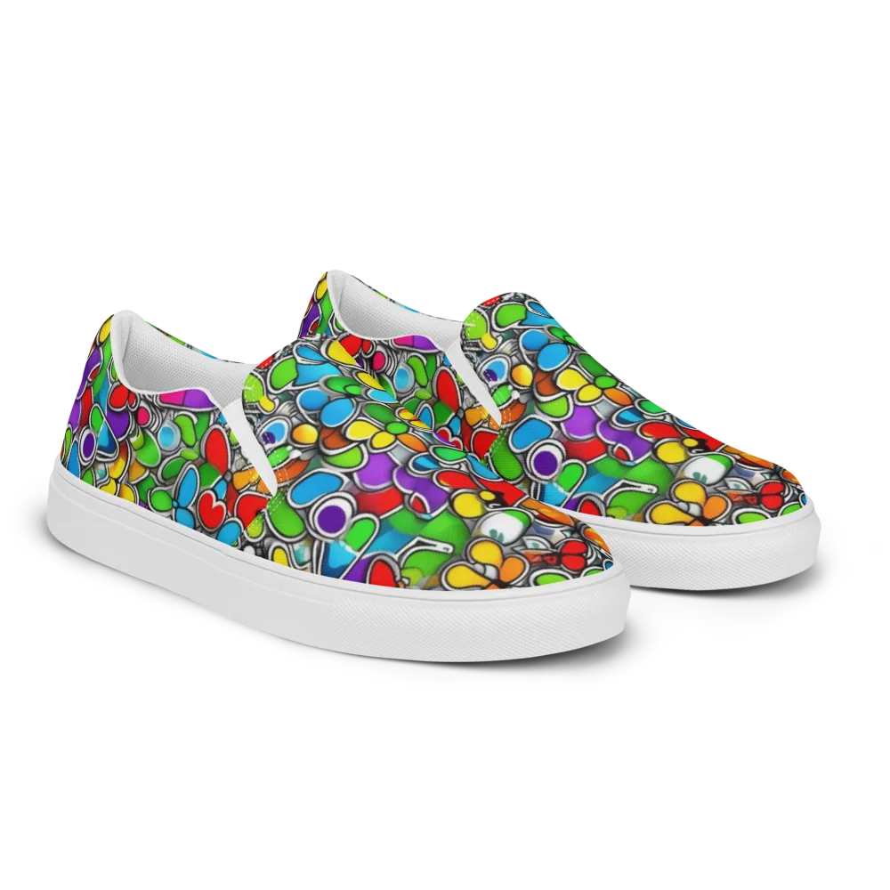 Neon Petal Parade on Men's Slip-On Canvas Shoes — Right Front