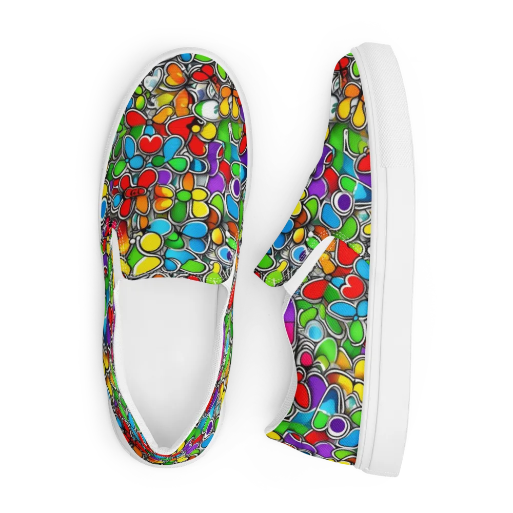 Neon Petal Parade on Men's Slip-On Canvas Shoes — Front