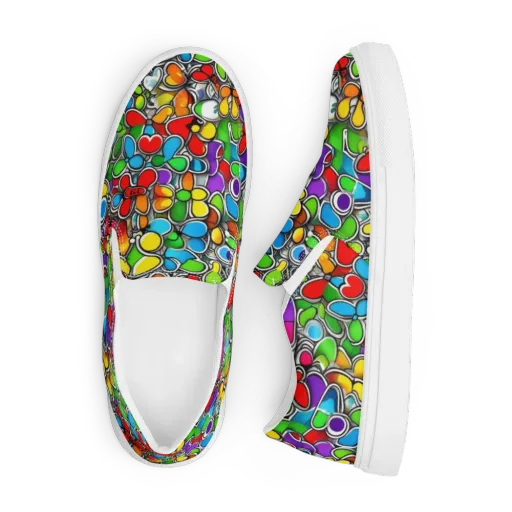 Neon Petal Parade on a Men's Slip-On Canvas Shoes