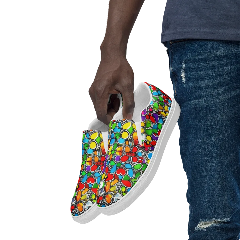 Neon Petal Parade on Men's Slip-On Canvas Shoes — Left Front