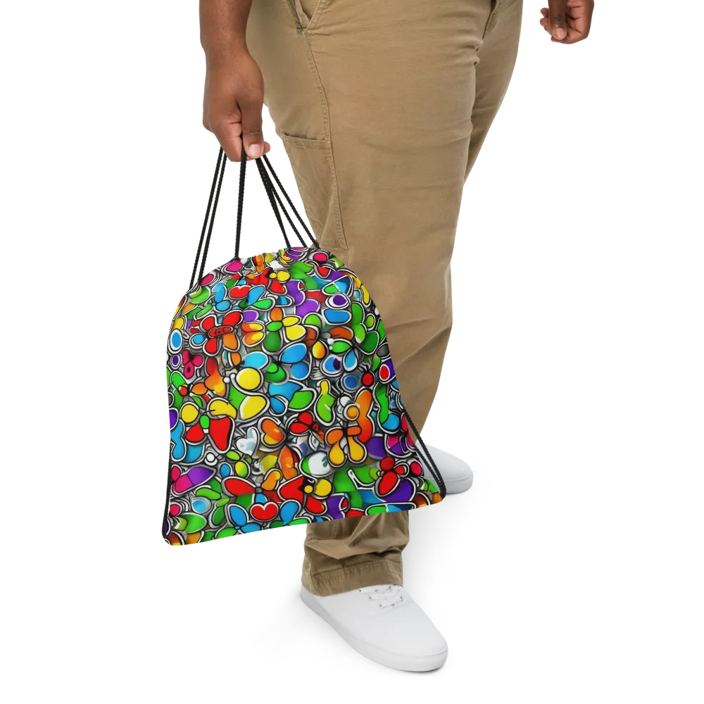 Neon Petal Parade on Drawstring Bag — Front