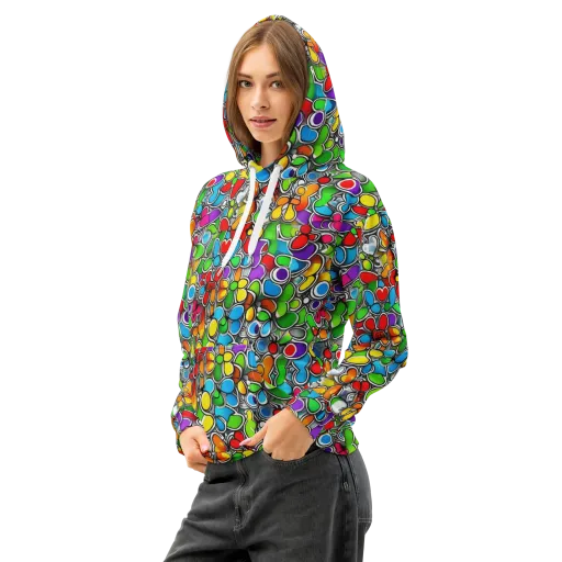 Neon Petal Parade on a Cotton Hoodie