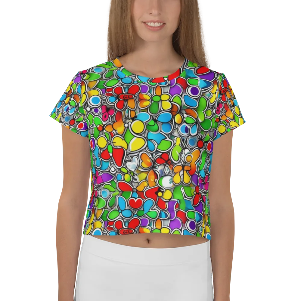 Neon Petal Parade on Crop Tee — Front