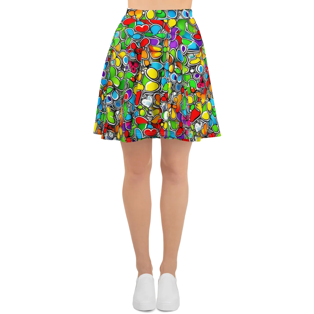 Neon Petal Parade on Skater Skirt — Front