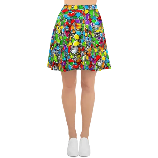 Neon Petal Parade on a Skater Skirt