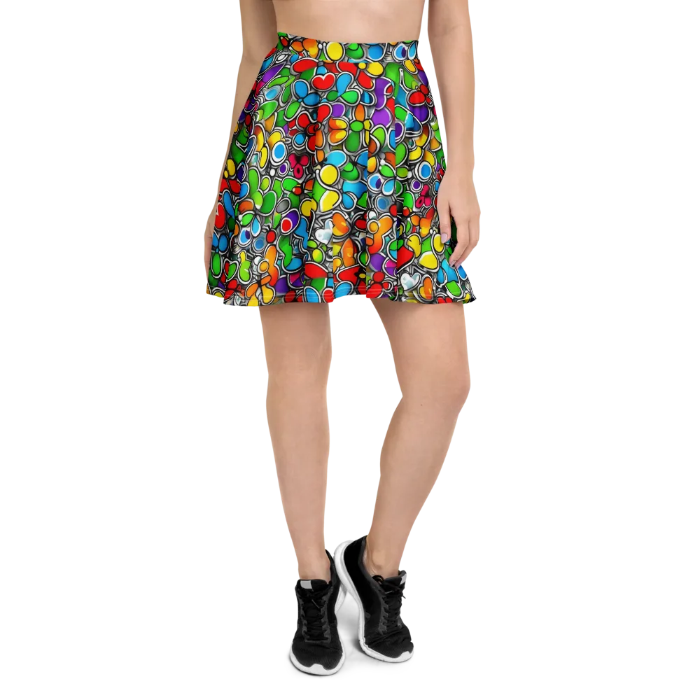 Neon Petal Parade on Skater Skirt — Front