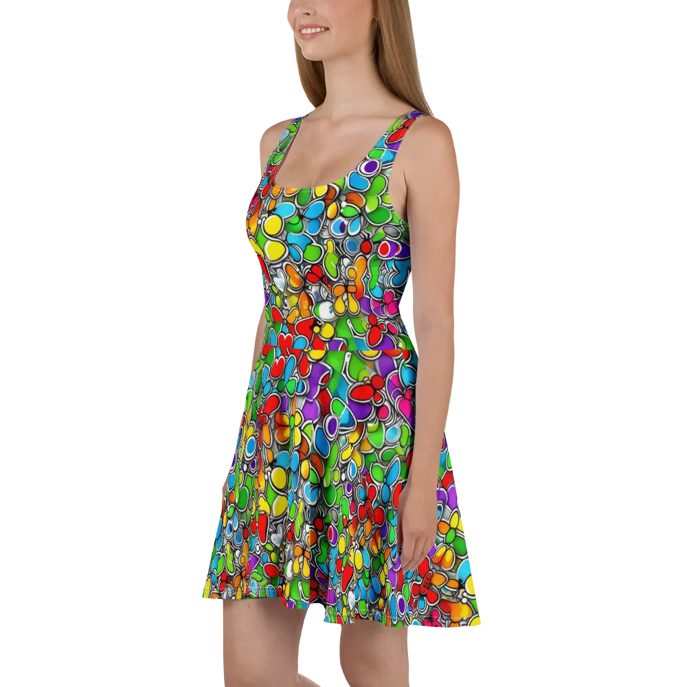 Neon Petal Parade on Skater Dress — Left