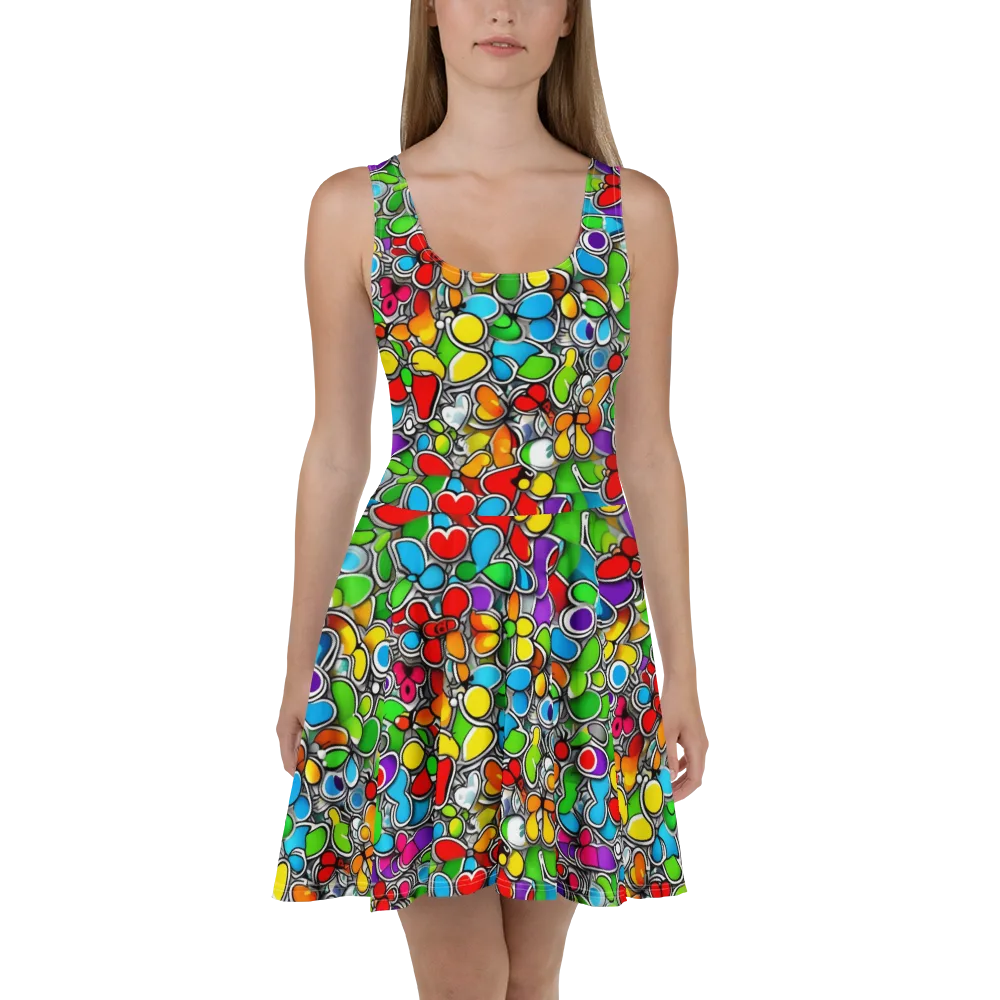 Neon Petal Parade on Skater Dress — Front