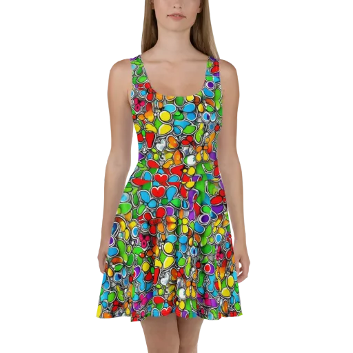 Neon Petal Parade on a Skater Dress