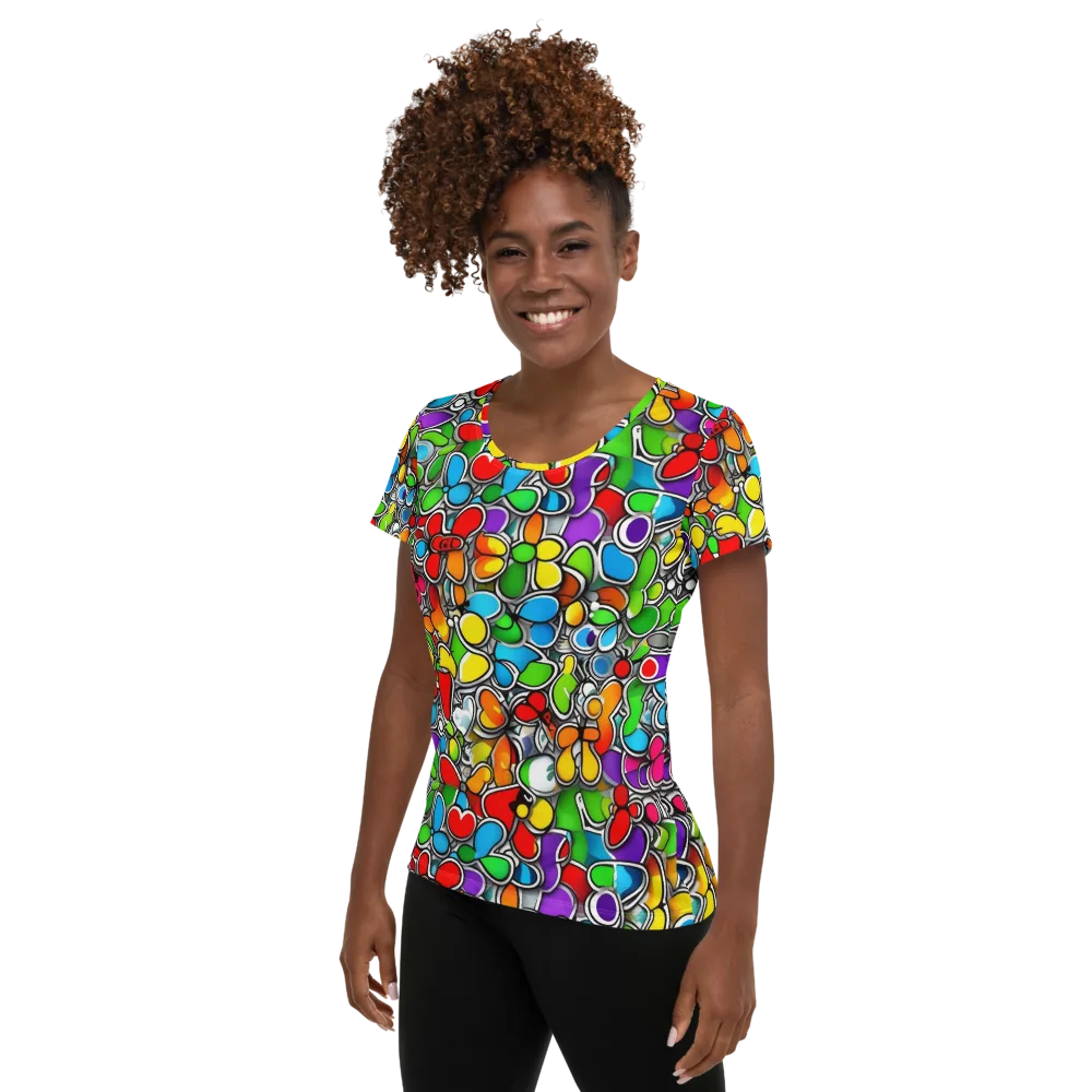 Neon Petal Parade on Women's Athletic T-Shirt — Left