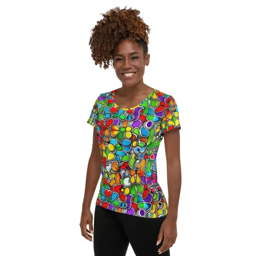 Neon Petal Parade on a Women's Athletic T-Shirt