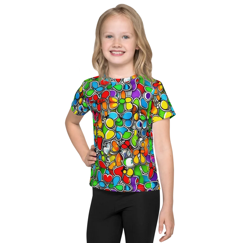 Neon Petal Parade on Kids Crew Neck T-Shirt — Front