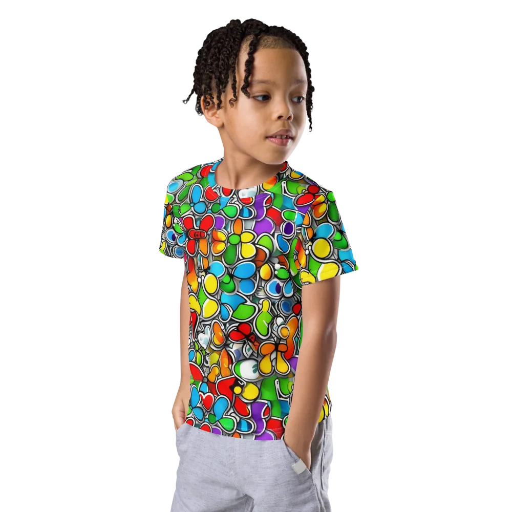 Neon Petal Parade on Kids Crew Neck T-Shirt — Left Front