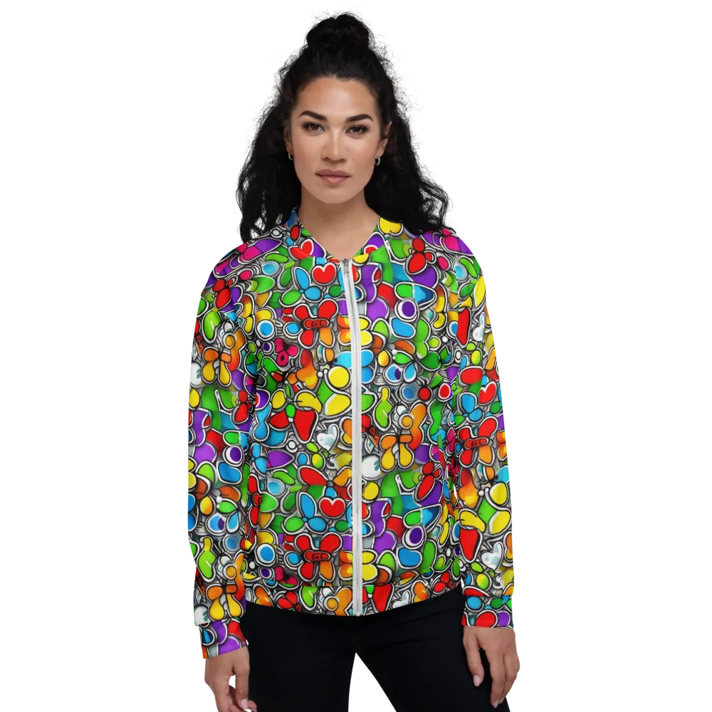 Neon Petal Parade on Bomber Jacket — Front