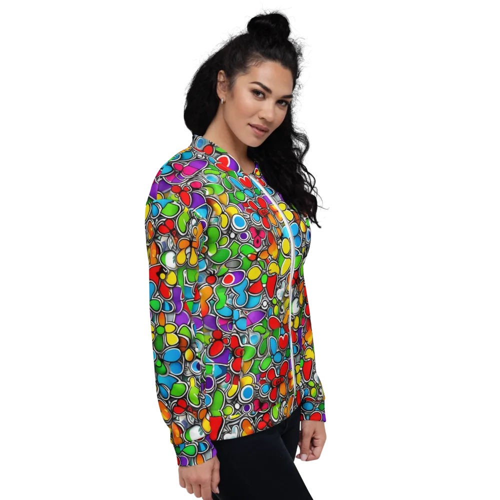 Neon Petal Parade on Bomber Jacket — Right