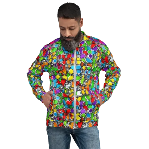 Neon Petal Parade on a Bomber Jacket