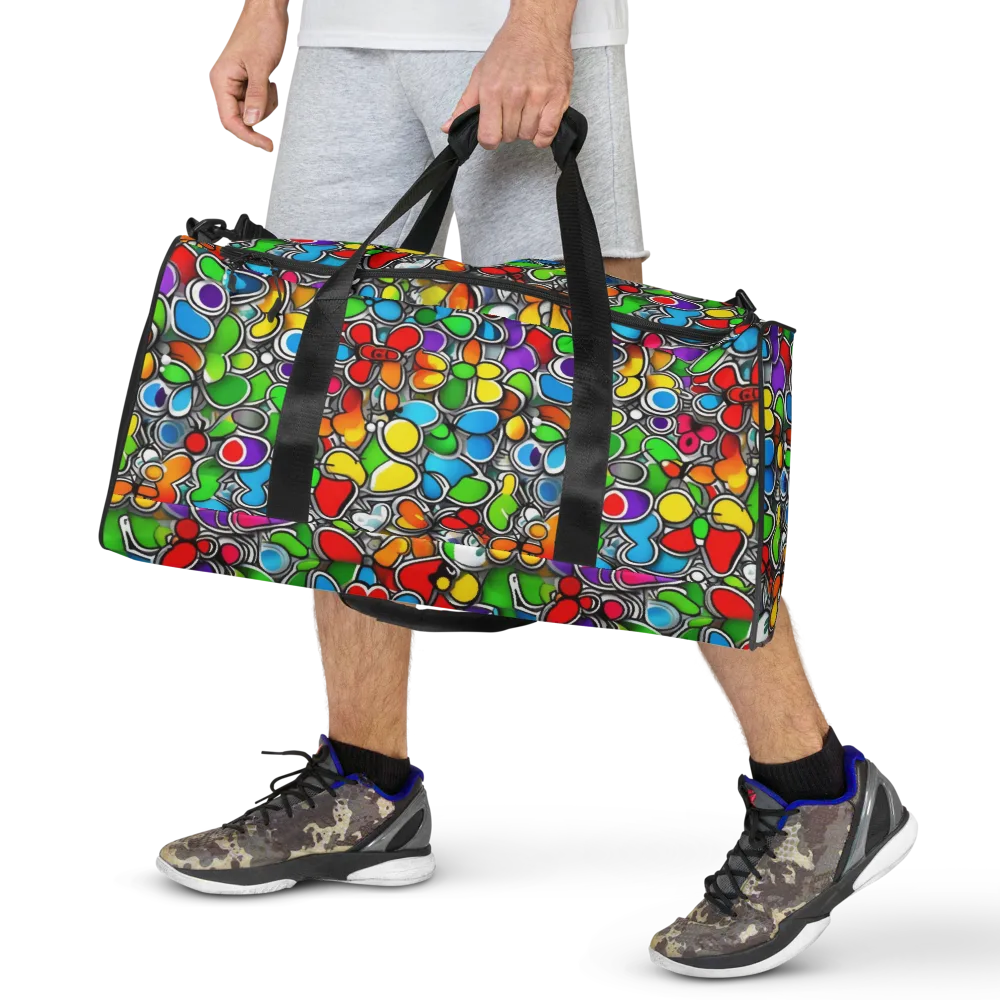 Neon Petal Parade on Duffle Bag — Front