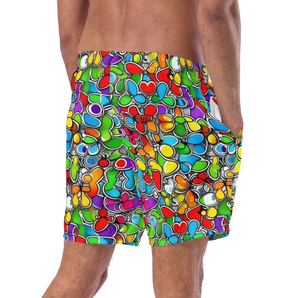 Neon Petal Parade on Swim Trunks — Right Back