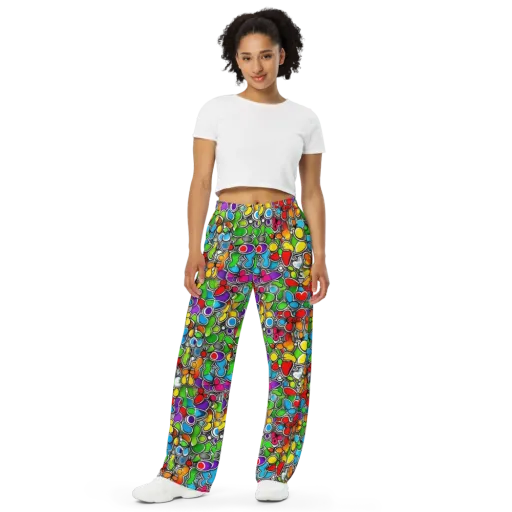 Neon Petal Parade on a Wide-Leg Pants