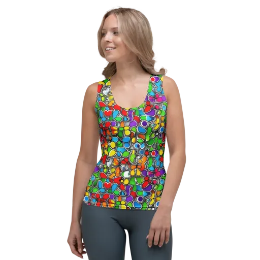 Neon Petal Parade on a Women's Tank Top
