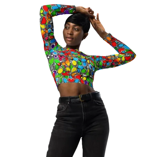 Neon Petal Parade on a Long Sleeve Crop Top