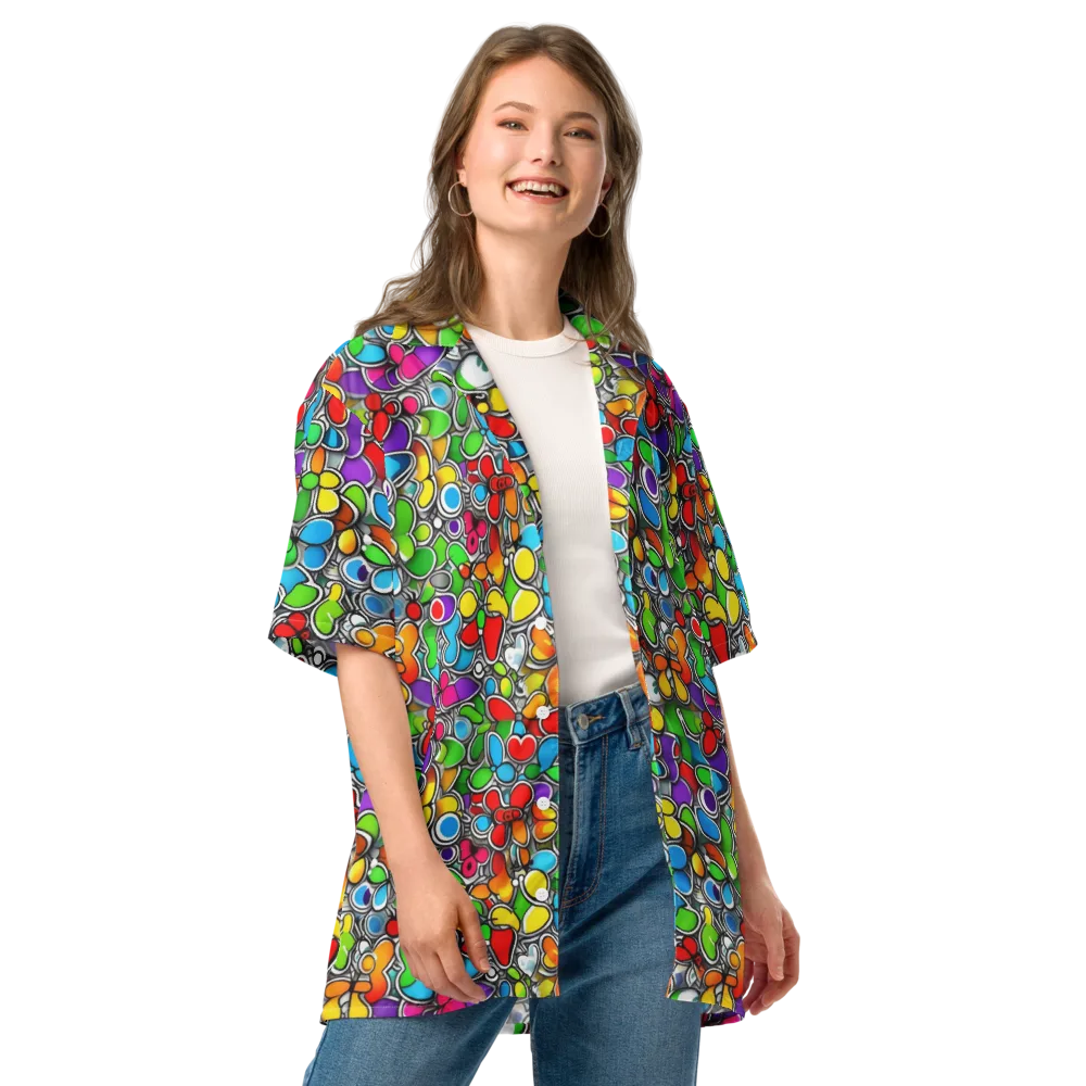 Neon Petal Parade on Button Shirt — Front