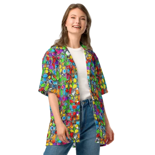 Neon Petal Parade on a Button Shirt