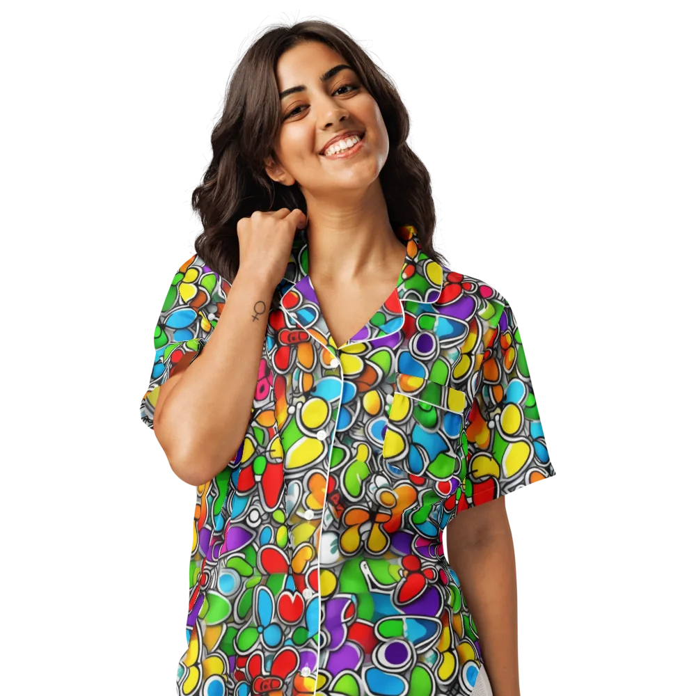 Neon Petal Parade on Women's Short Sleeve Pajama Top — Front