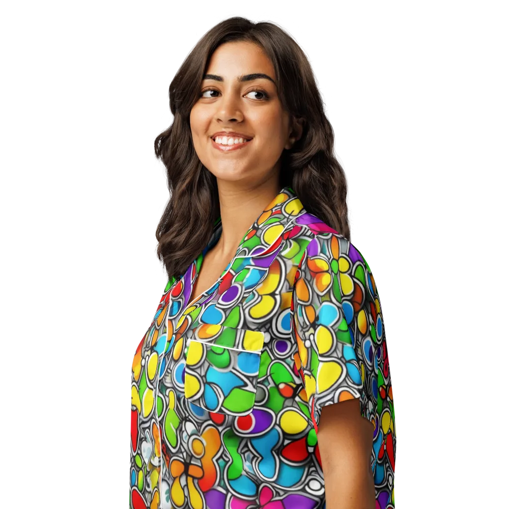 Neon Petal Parade on Women's Short Sleeve Pajama Top — Left Front