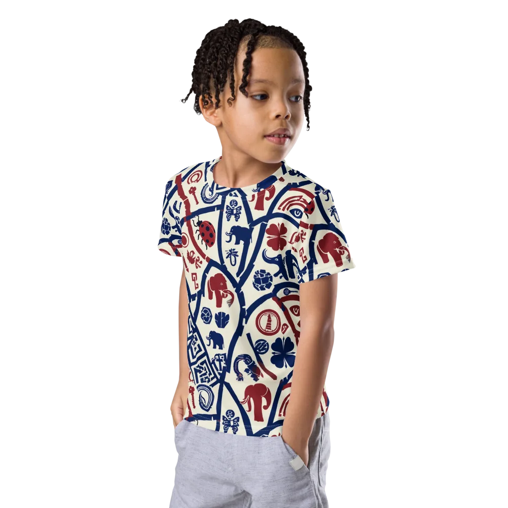 Heritage Menagerie on Kids Crew Neck T-Shirt — Left Front
