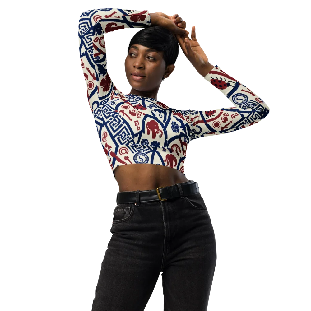Heritage Menagerie on Long Sleeve Crop Top — Front