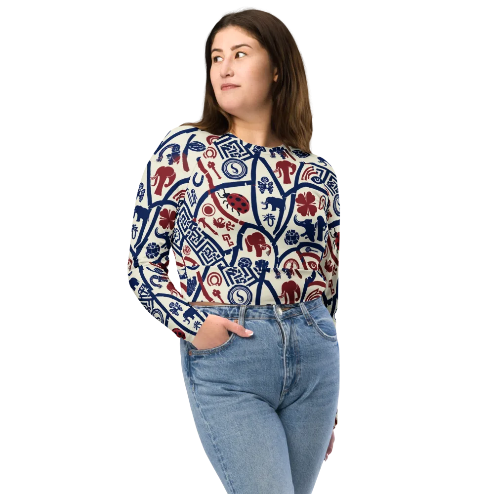 Heritage Menagerie on Long Sleeve Crop Top — Front