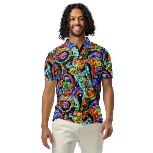 Cascade Muralista on a Men's Slim Fit Polo Shirt