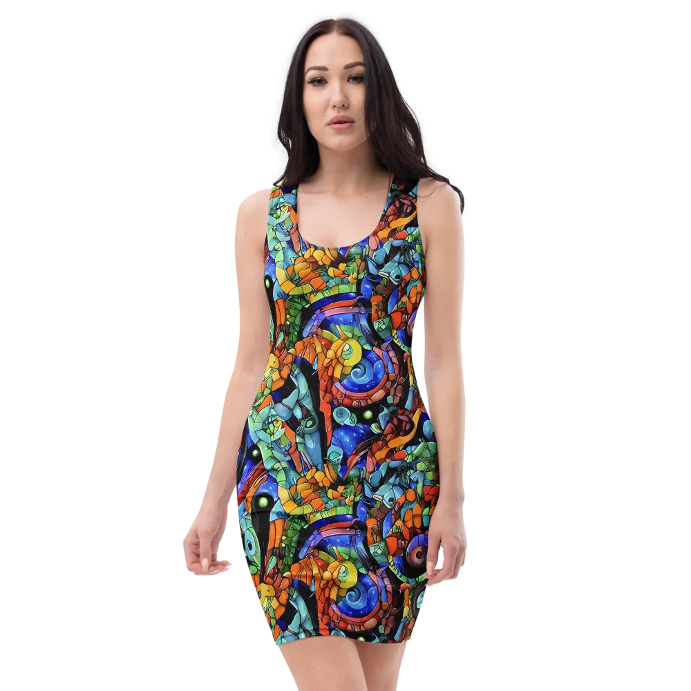 Cascade Muralista on Bodycon Dress — Front