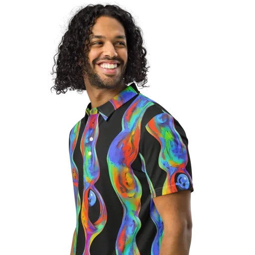 Vibrant Vortices on a Men's Slim Fit Polo Shirt