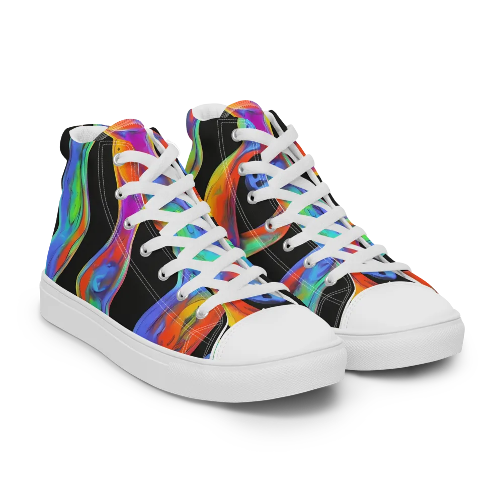 Vibrant Vortices on Men's High Top Canvas Shoes — Right Front