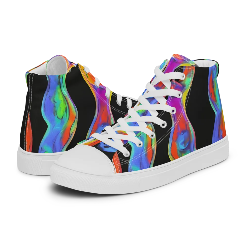 Vibrant Vortices on Men's High Top Canvas Shoes — Left
