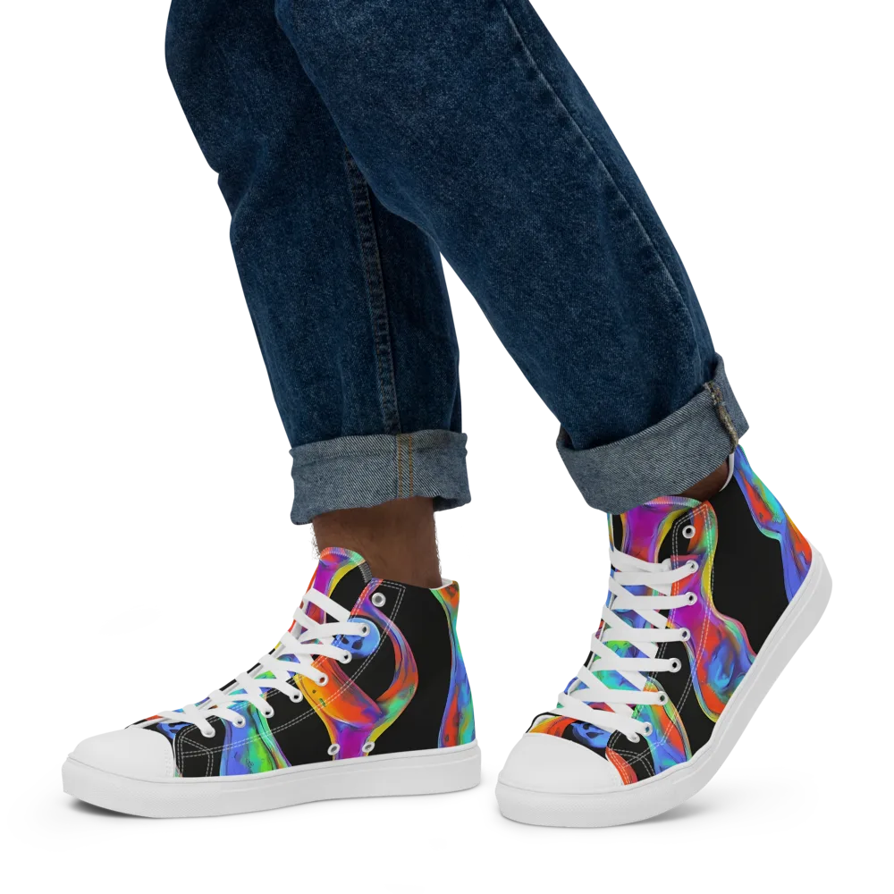 Vibrant Vortices on Men's High Top Canvas Shoes — Left