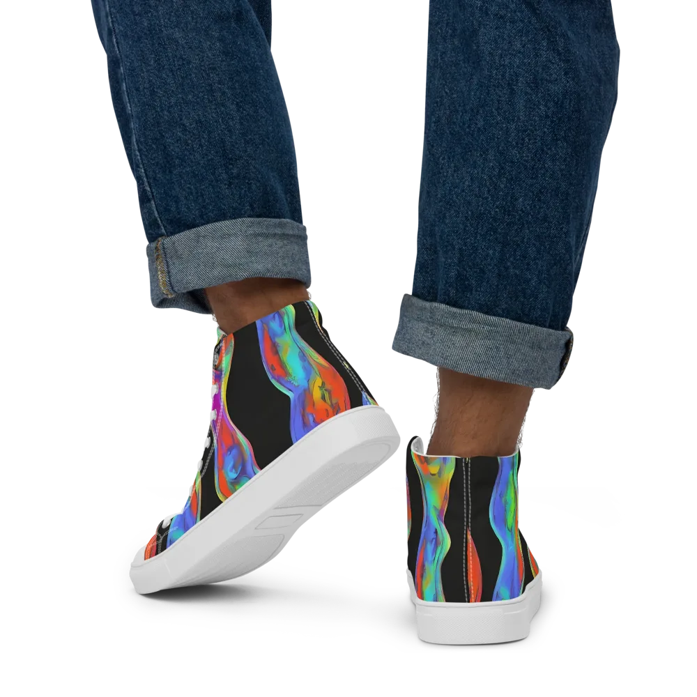 Vibrant Vortices on Men's High Top Canvas Shoes — Back