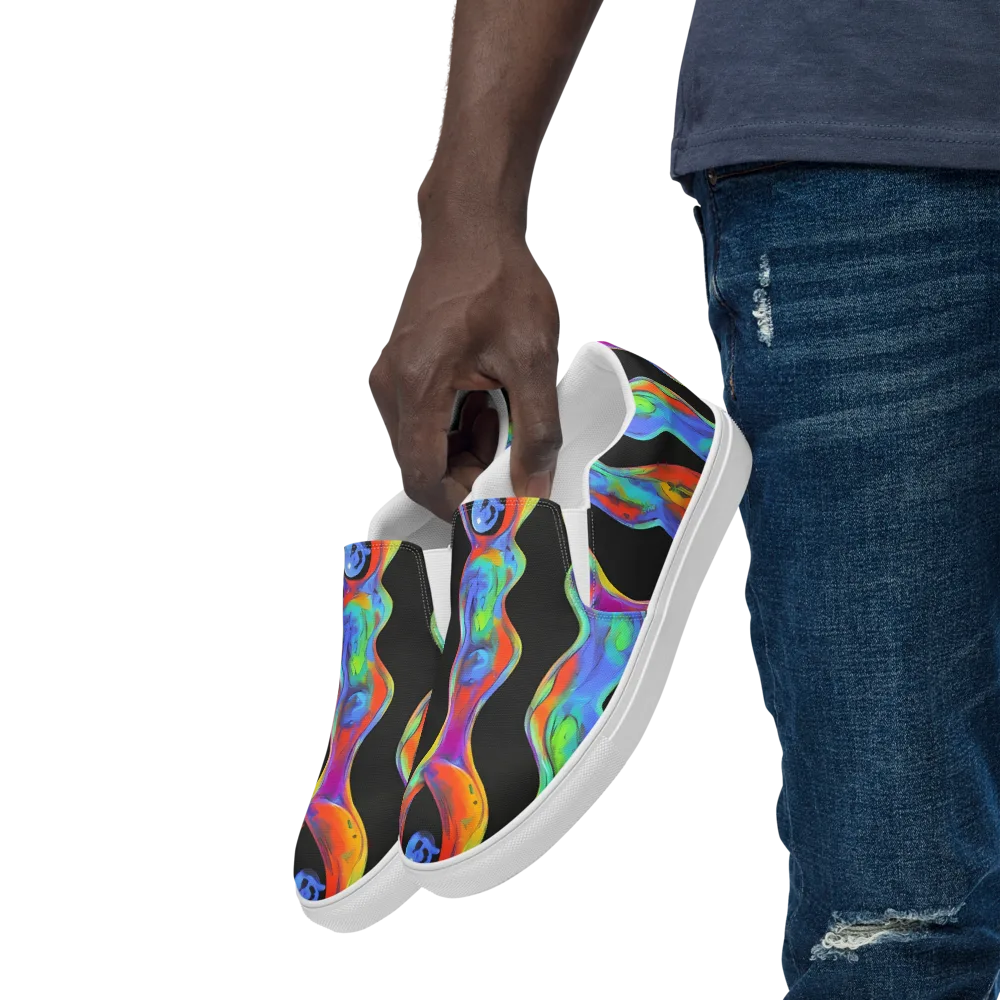 Vibrant Vortices on Men's Slip-On Canvas Shoes — Left Front