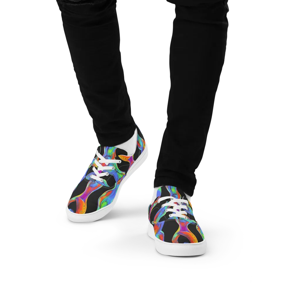 Vibrant Vortices on Men's Lace-Up Canvas Shoes — Front