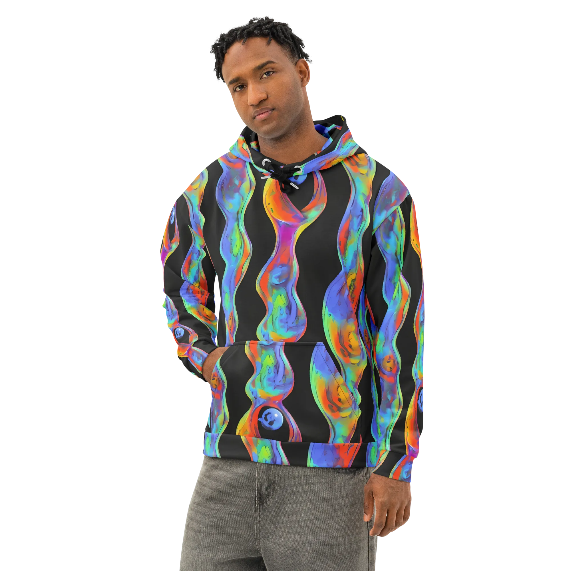 Vibrant Vortices on Cotton Hoodie — Left Front