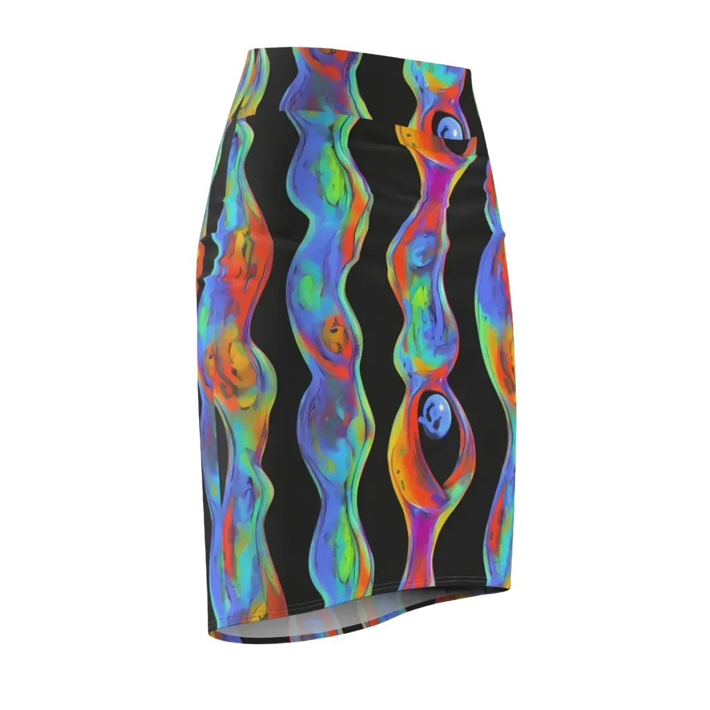 Vibrant Vortices on Pencil Skirt — Front Side