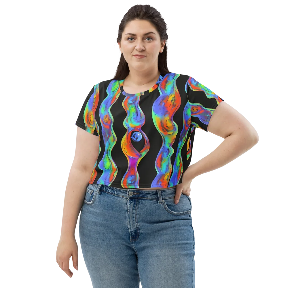 Vibrant Vortices on Crop Tee — Front