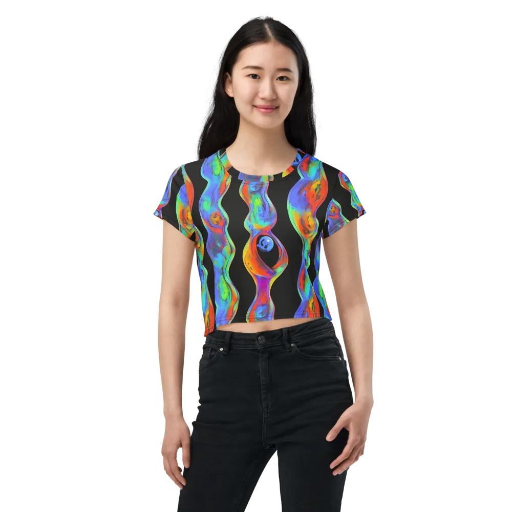 Vibrant Vortices on Crop Tee — Front