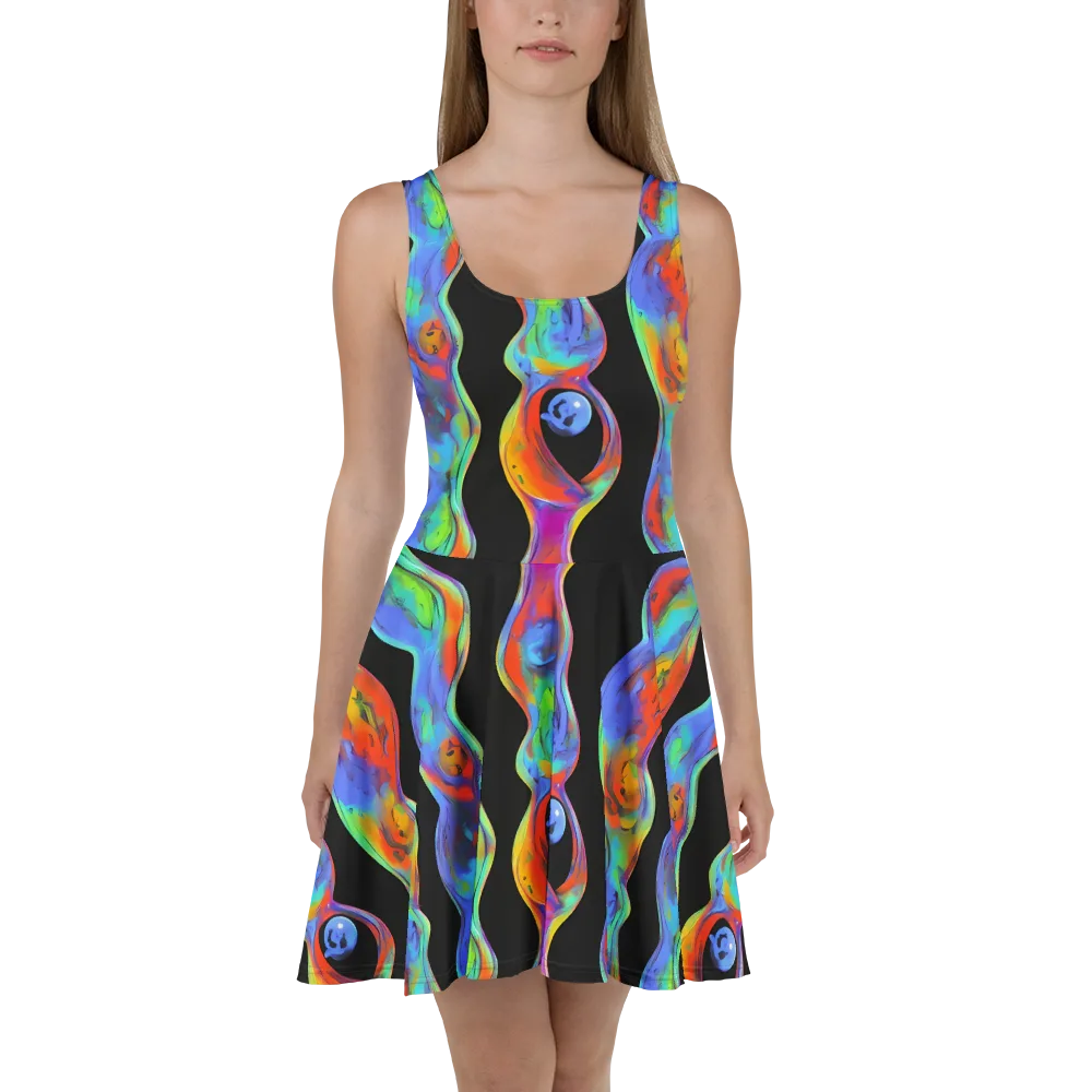 Vibrant Vortices on Skater Dress — Front