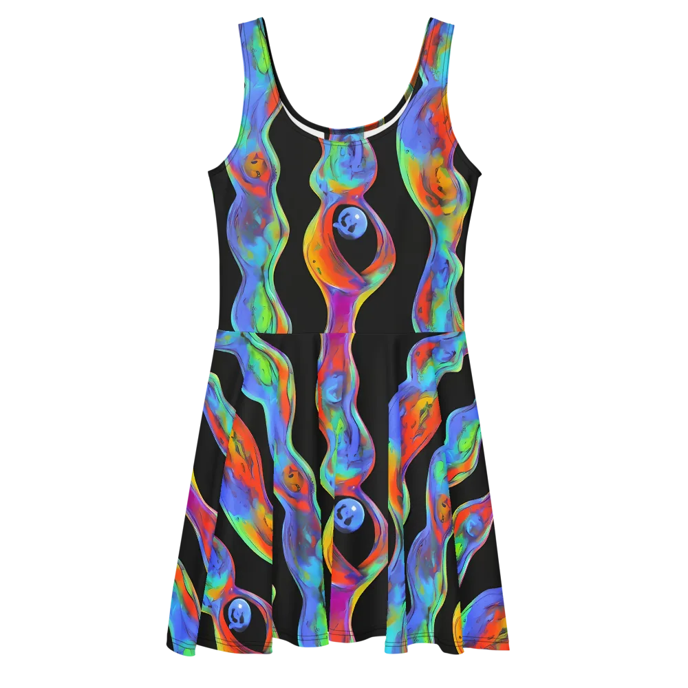 Vibrant Vortices on Skater Dress — Front
