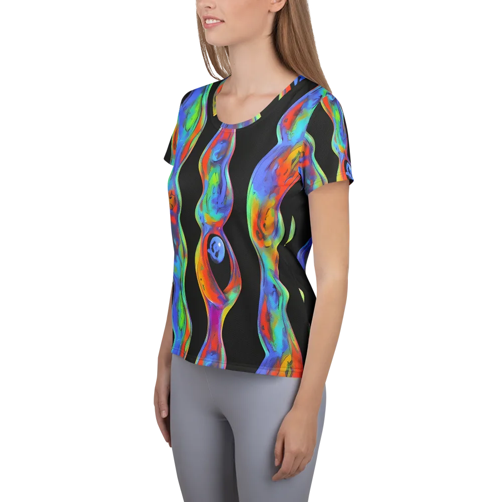 Vibrant Vortices on Women's Athletic T-Shirt — Left