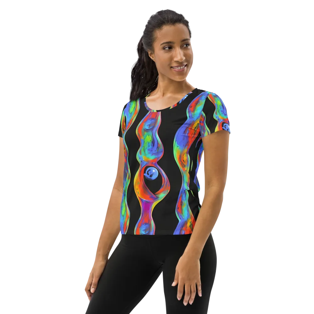 Vibrant Vortices on Women's Athletic T-Shirt — Left