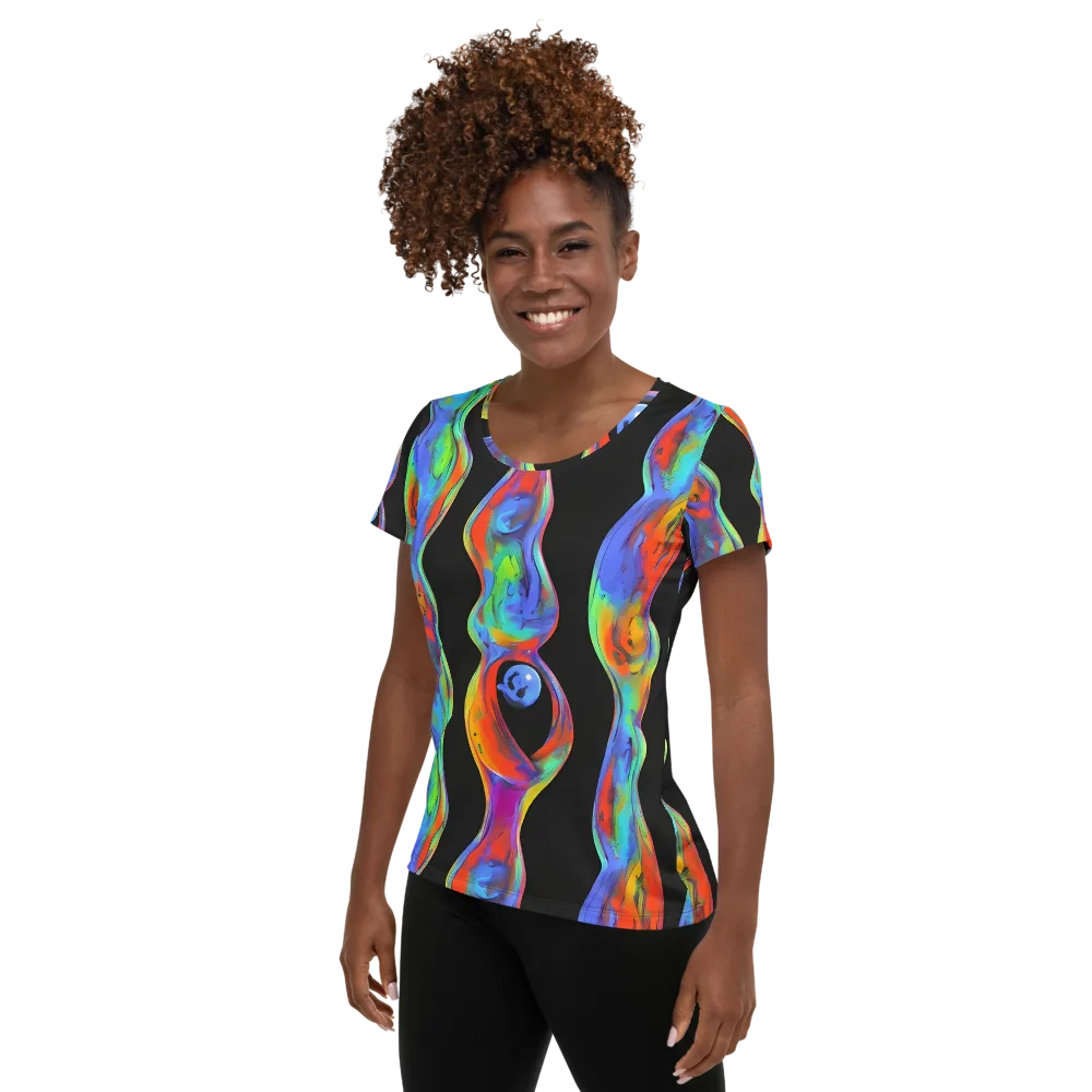 Vibrant Vortices on Women's Athletic T-Shirt — Left